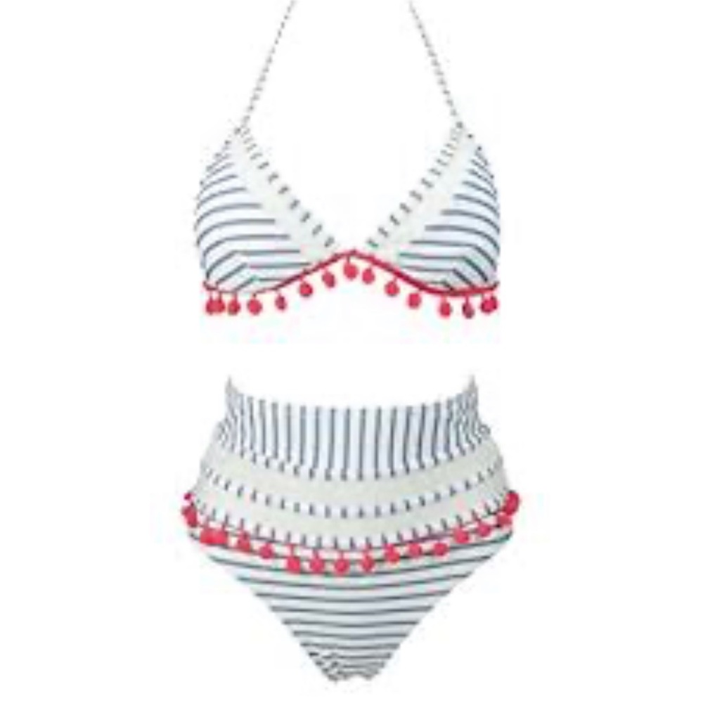 COCOSHIP Striped Bikini with Red Accents